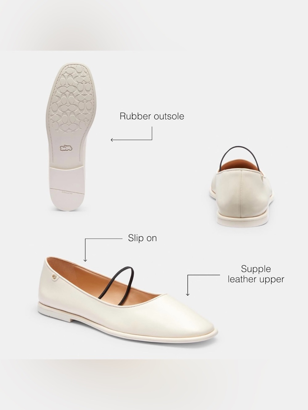 Coach Women's Ivory Leather Emilia Mary Jane Flats 🥿 - Picture 10 of 10